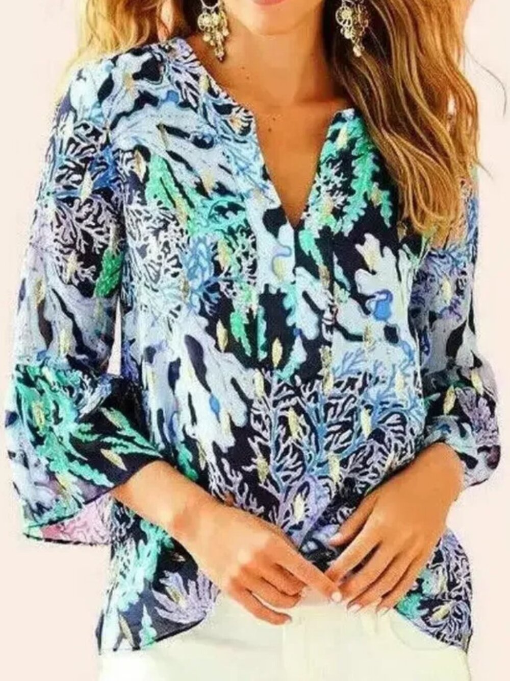 Lilly Pulitzer Elenora Top Blouse XS Deep Indigo Swish and Sway Silk Metallic